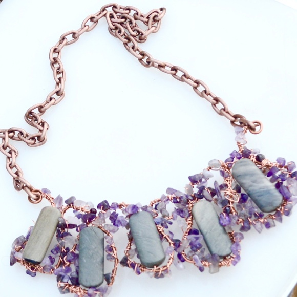 Amethyst Jasper Copper Reiki Bollywood Pendant - Picture 5 of 7